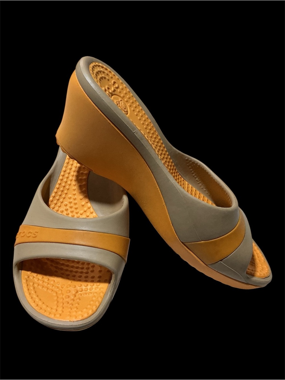 CROCS Women's Wedge  Heel slide Sandals in Orange and Gray